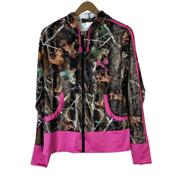 Prairie Buck Long Leaf Camo Jacket Size L Brown Pink Full Zip Hunting Cabincore - Picture 2 of 6